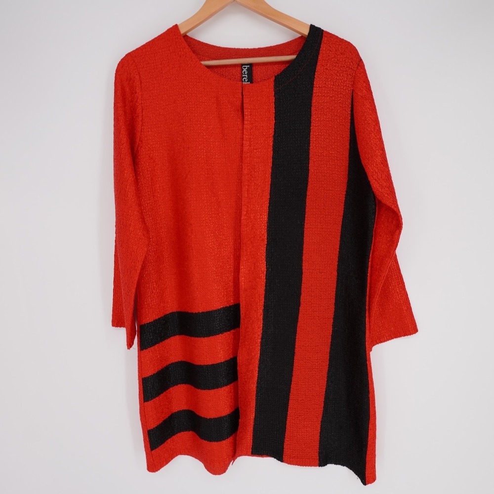 Berek Long Cardigan Jacket Womens XL Red Avant Garde Crinkle Open Artwear Travel - Picture 2 of 12